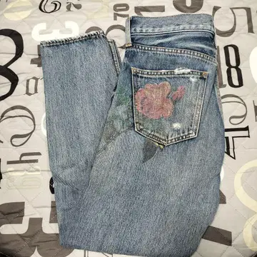 마우지 MOUSSY 데님 스키니 로즈 패턴 장미