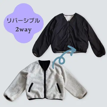 리버서블 블루종 2way 자켓 보아 노카라 아우터 화이트 블랙