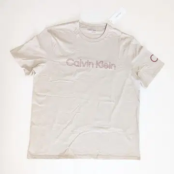 Calvin Klein 티셔츠 베이지 레드 로고 CK 어깨 로고 L