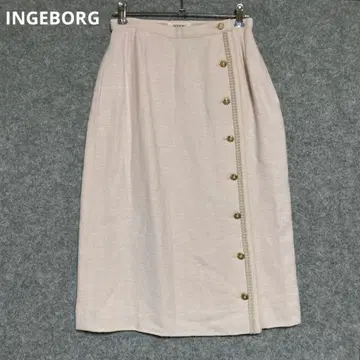 INGEBORG 라이트 핑크 버튼 미디 스커트
