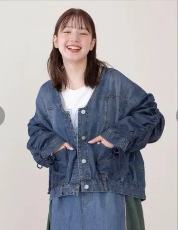 mililopiulu 밀리 로피울 신상품 개더 슬리브 데님 가디건