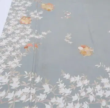 순수 실크 기모노 금 자수 국화 귤 호몬기
