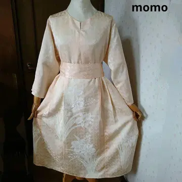 순수 실크 호몬기 허리 리본 포함 턱 들어간 원피스 기모노 리메이크