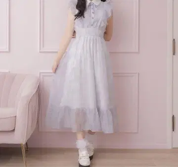 프릴 슬리브 꽃무늬 롱 원피스