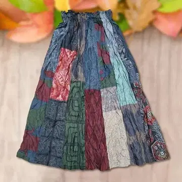 리메이크 오시마 명주 패치워크 롱 스커트 L