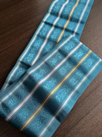 고금 순수 실크 치쿠젠 원조 하카타오리 반폭 오비 리버서블 미사용 새상품