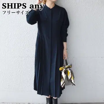 SHIPSany 쉽스에니 셔츠 원피스 플리츠 긴팔 네이비 프리
