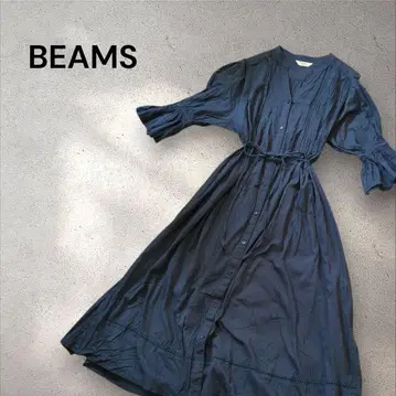 BEAMS 빔즈 인도 면 2way 원피스 핀턱 리본 가운