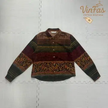 남성용 vintage 에스닉 올 패턴 멀티 컬러 셔츠 상의 긴팔