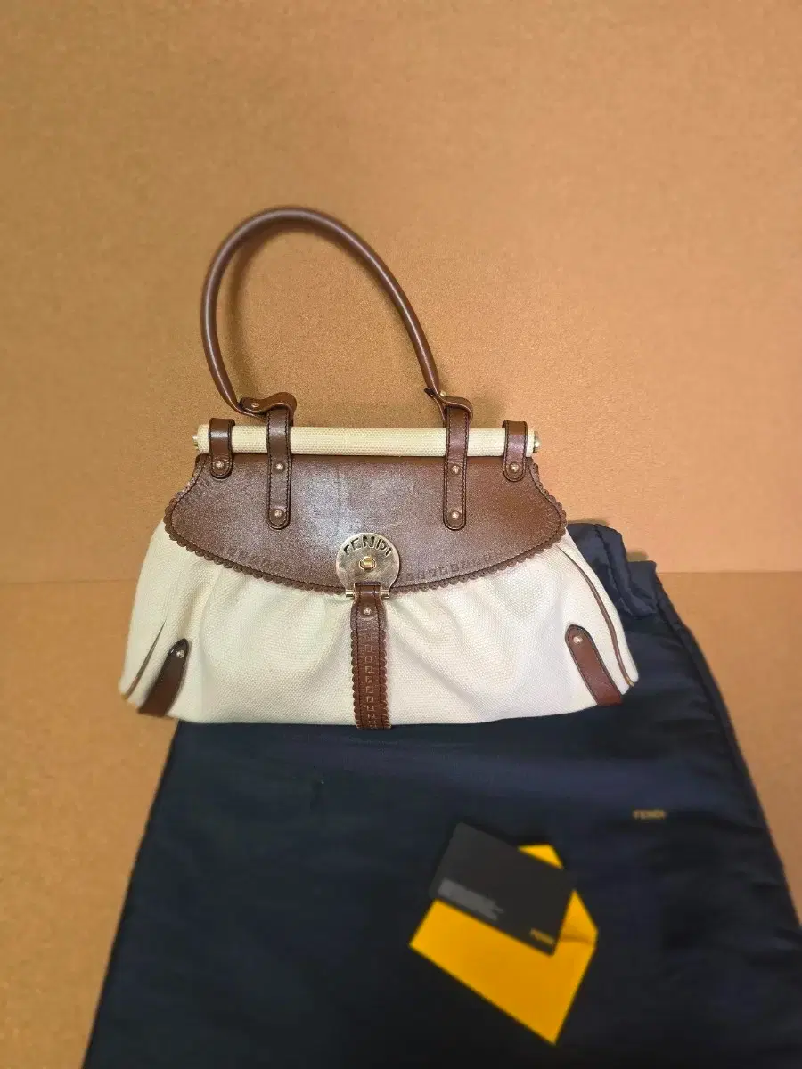Fendi canvas tote bag brown trimming