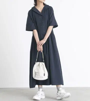 오샤레 워커 네이비 셔츠 원피스 반팔