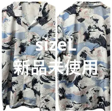새상품/L 사이즈/일본풍 패턴/파도 패턴/폴리에스테르 셔츠/친피라 셔츠
