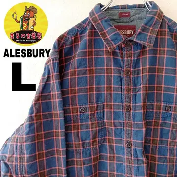 USA 구제 의류 ALESBURY 플란넬 셔츠 L 네이비 오렌지 체크