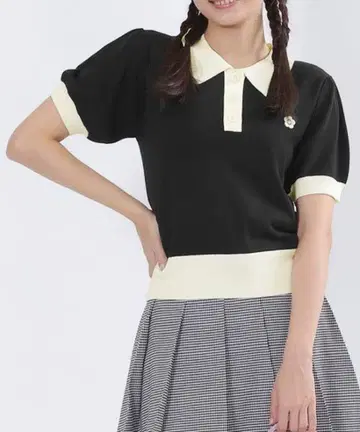 MARY QUANT 바이컬러 데이지 폴로 풀오버