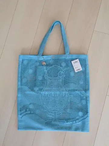 치카자와 레이스 크림 소다 스카이블루 시스루 편직 에코백 서브백