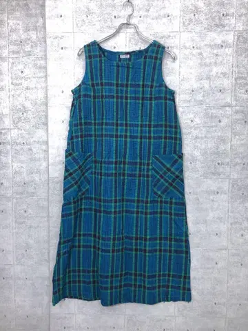 Grape 요코하마 모토마치 구제 의류 포켓 체크 무늬 슬리브리스 원피스