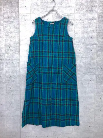 Grape 요코하마 모토마치 구제 의류 포켓 체크 무늬 슬리브리스 원피스