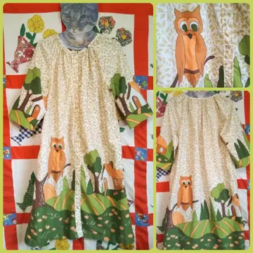 70sVintage 70s 올빼미 모티브 Vintage 원피스