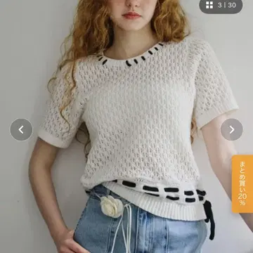 idem 핸드 스티치 반팔 니트