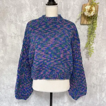 니트 하이넥 스웨터 두꺼운 원단 오버 사이즈 루즈핏 믹스 보라색 F