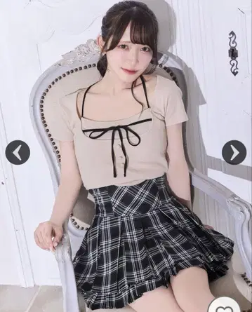 미셸 마카롱 체크 무늬 플리츠 슬림 레그 스커트