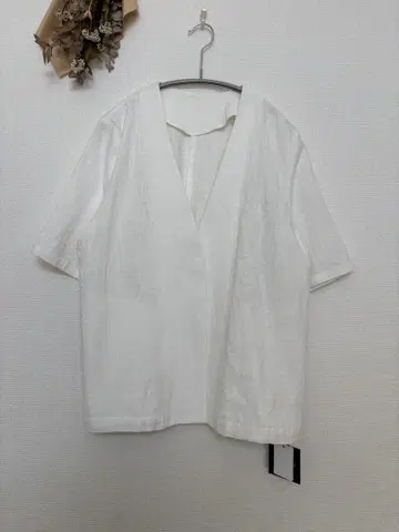 미사용품 STYLE DELI 린넨면 반팔 자켓 화이트 F 안감 없음