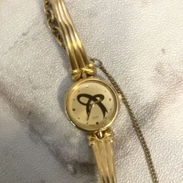 SEIKO 리본 모티브 골드 아날로그 손목시계 작동품 쿼츠