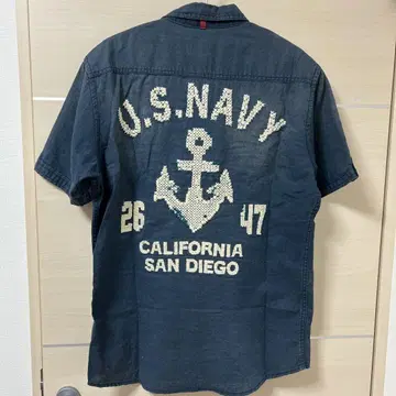 아비렉스 U.S.NAVY 크로스 스티치 자수 밀리터리 셔츠 / L 네이비