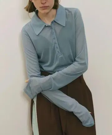 la belle etude 롱 슬리브 시어 피케 셔츠