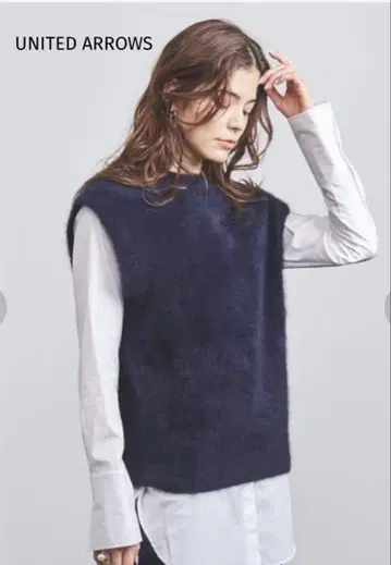 새상품급 UNITED ARROWS 폭스 캐시미어 베스트 네이비