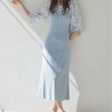 SNIDEL 시어 도킹 니트 원피스 블루