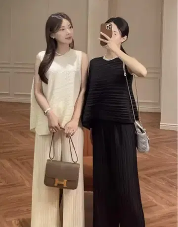 아지메 플리츠 상의 + 하이웨스트 팬츠 셋업