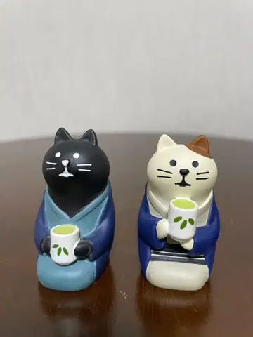 concombre 일본차 고양이 2개 세트 검은 고양이와 삼색 고양이