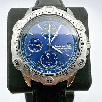 양품 가동품 SEIKO 세이코 크로노그래프 남성용 손목시계 파랑 다이얼