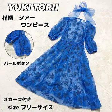 [ 새상품급 ] YUKI TORII 유키토리이 시어 원피스 꽃무늬 블루