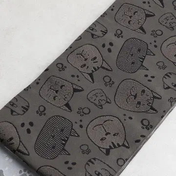 [ 새상품 ] 리버서블 자카드 직조 반폭 오비 고양이 코믹 패턴 그레이
