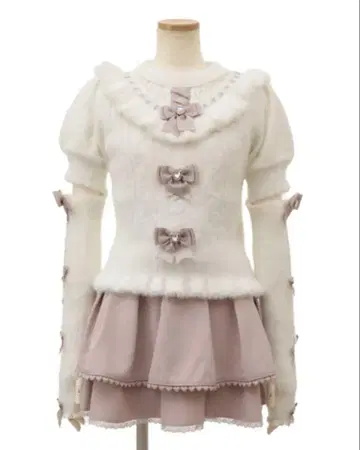 LIZLISA 리즈리사 암워머 3연 리본 니트 화이트