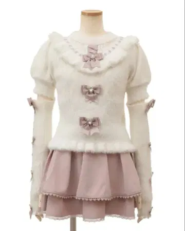 LIZLISA 리즈리사 암워머 3연 리본 니트 화이트