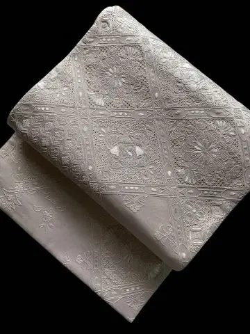 그레이색 꽃 자수 후쿠로 오비