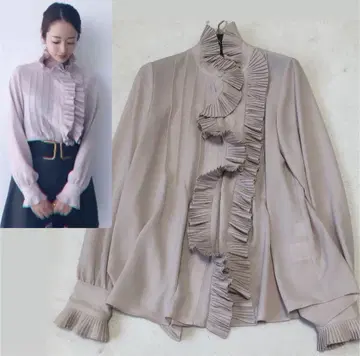 akiki 아키키 pleats frill 블라우스 핑크 베이지