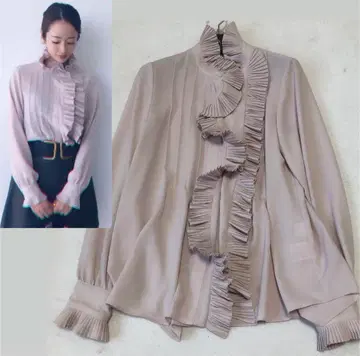 akiki 아키키 pleats frill 블라우스 핑크 베이지