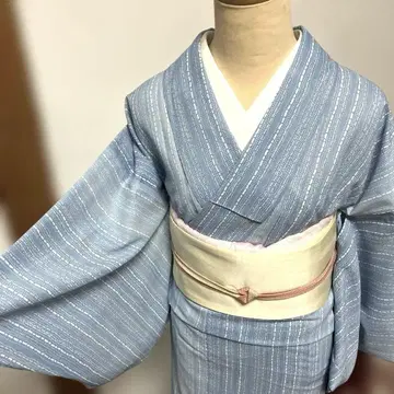 세탁 가능한 여름 기모노 명주 폴리에스테르 코몬 스카이블루 손바느질 맞춤