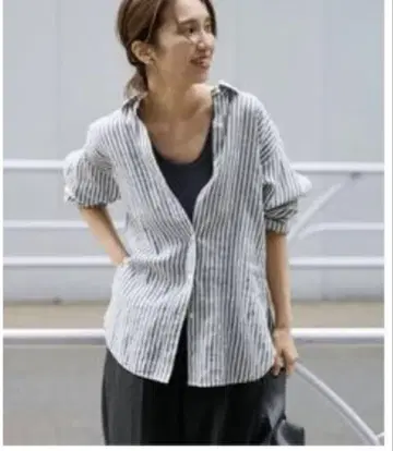 프레임워크 프렌치린넨 레귤러 카라 셔츠 네이비 새상품급
