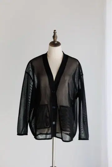 인기 완판 Pois 포와 double mesh Cardigan black