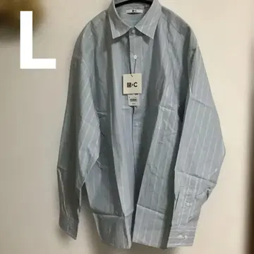 유니클로: C 긴팔 셔츠 L 블루 스트라이프 면 3990엔 새상품