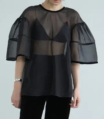 CLANE VELOR PIPING SHEER BLOUSE