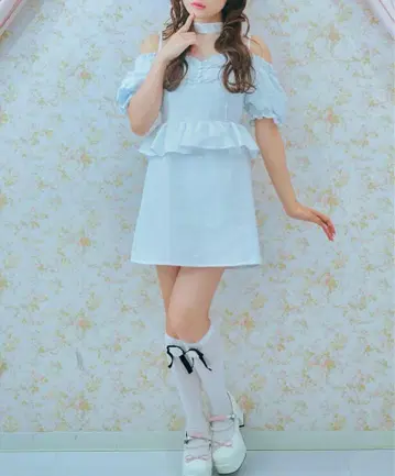 Me roir 미로와르 레이스 페플럼 원피스 OP 블루