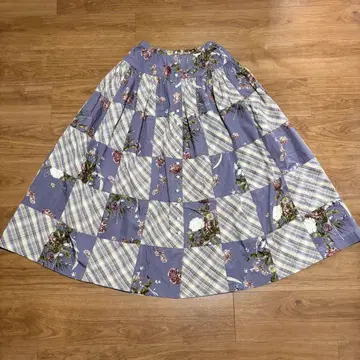 [레어] 카네코 이사오 꽃무늬 x 오리지널 체크 패치워크 롱 스커트