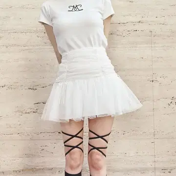 Darich 도트 튤 리본 미니 스커트
