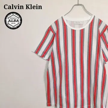 Calvin Klein 캘빈클라인 T셔츠 스트라이프 빨간색 화이트 M